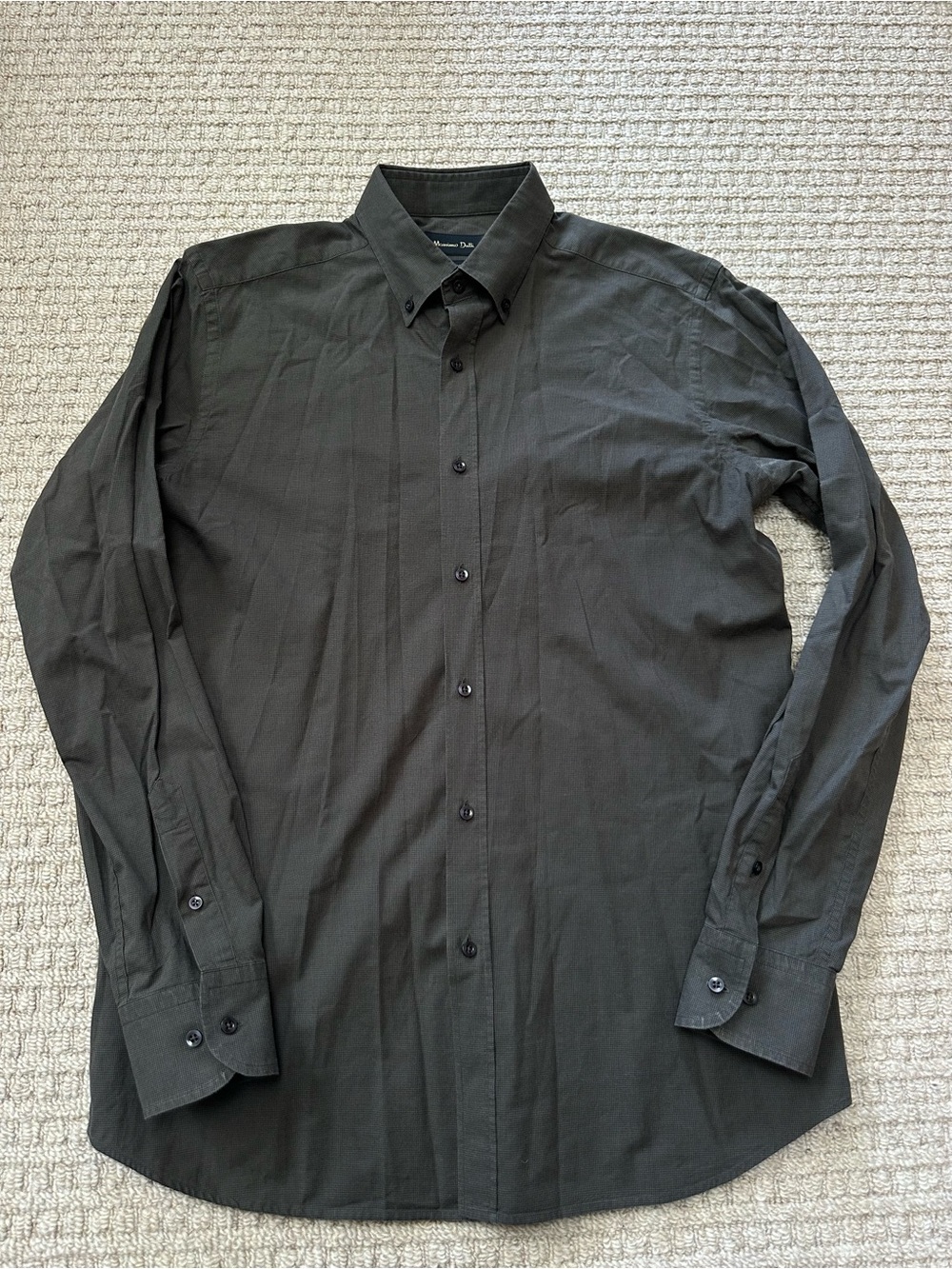Massimo Dutti Dark Green/Brown Houndstooth Button Down Long Sleeve Shirt Sz M